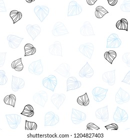 Light BLUE vector seamless elegant template with leaves. Blurred decorative design in Indian style with leaves. Pattern for design of window blinds, curtains.