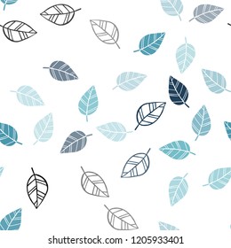 Light BLUE vector seamless elegant wallpaper with leaves. A vague abstract illustration with leaves in doodles style. Pattern for design of window blinds, curtains.