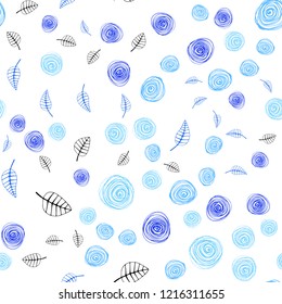 Light BLUE vector seamless elegant template with leaves and flowers. Creative illustration in blurred style with leaves, flowers. Template for business cards, websites.