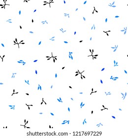 Light BLUE vector seamless elegant background with leaves. Sketchy doodles with leaves on blurred background. Template for business cards, websites.