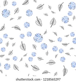Light BLUE vector seamless elegant wallpaper with leaves, flowers. Illustration with doodles on abstract template. Pattern for design of window blinds, curtains.