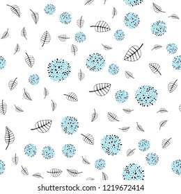 Light BLUE vector seamless elegant pattern with leaves, flowers. Doodle with leaves, flowers in Origami style. Trendy design for wallpaper, fabric makers.