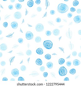 Light BLUE vector seamless elegant wallpaper with leaves and flowers. Leaves, flowers in natural style on white background. Texture for window blinds, curtains.