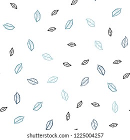 Light BLUE vector seamless elegant background with leaves. Sketchy doodles with leaves on blurred background. Template for business cards, websites.