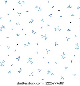 Light BLUE vector seamless elegant wallpaper with leaves. A vague abstract illustration with leaves in doodles style. Pattern for design of fabric, wallpapers.