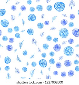 Light BLUE vector seamless elegant background with leaves and flowers. Colorful abstract illustration with leaves in doodle style. Texture for window blinds, curtains.