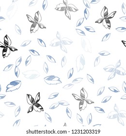 Light BLUE vector seamless elegant wallpaper with leaves. Decorative illustration with doodles on abstract template. Pattern for design of window blinds, curtains.