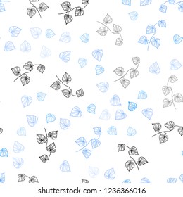 Light BLUE vector seamless elegant background with leaves. Glitter abstract illustration with doodles and leaves. Pattern for trendy fabric, wallpapers.