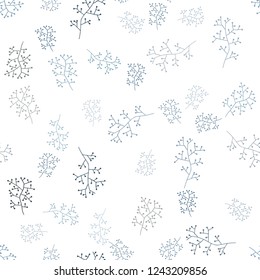 Light BLUE vector seamless elegant background with branches. Colorful illustration in doodle style with leaves, branches. Texture for window blinds, curtains.