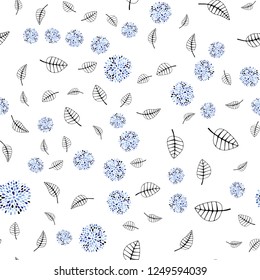 Light Blue vector seamless elegant wallpaper with leaves, flowers. Leaves, flowers in doodle style on white background. Design for textile, fabric, wallpapers.