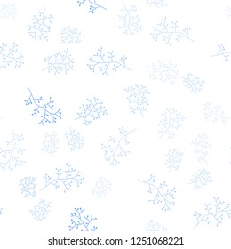 Light BLUE vector seamless elegant pattern with branches. Glitter abstract illustration with leaves and branches. Texture for window blinds, curtains.