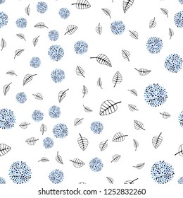 Light BLUE vector seamless elegant pattern with leaves, flowers. Colorful abstract illustration with leaves in doodle style. Design for textile, fabric, wallpapers.