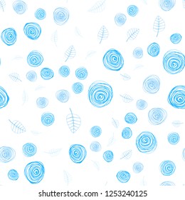 Light BLUE vector seamless elegant template with leaves and flowers. Colorful illustration in doodle style with leaves, flowers. Pattern for trendy fabric, wallpapers.