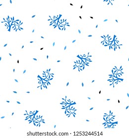 Light BLUE vector seamless elegant background with leaves, branches. Sketchy doodles on white background. Design for textile, fabric, wallpapers.