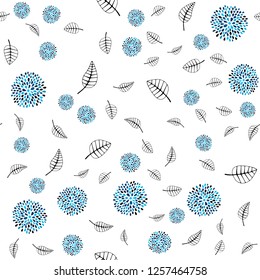 Light BLUE vector seamless elegant background with leaves, flowers. Colorful abstract illustration with leaves in doodle style. Design for textile, fabric, wallpapers.