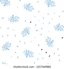 Light BLUE vector seamless elegant pattern with leaves, branches. Colorful illustration in doodle style with leaves, branches. Design for textile, fabric, wallpapers.