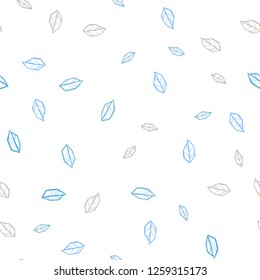 Light BLUE vector seamless elegant pattern with leaves. Decorative illustration with doodles on abstract template. Texture for window blinds, curtains.
