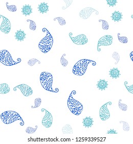 Light BLUE vector seamless elegant template with leaves and flowers. Doodle illustration of leaves and flowers in Origami style. Design for textile, fabric, wallpapers.