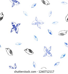Light BLUE vector seamless elegant background with leaves. A vague abstract illustration with leaves in doodles style. Design for textile, fabric, wallpapers.