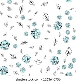 Light BLUE vector seamless elegant pattern with leaves, flowers. Gradient Leaves, flowers on white background. Trendy design for wallpaper, fabric makers.