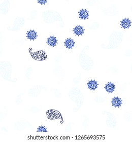 Light BLUE vector seamless elegant background with leaves and flowers. Leaves, flowers in natural style on white background. Design for wallpaper, fabric makers.
