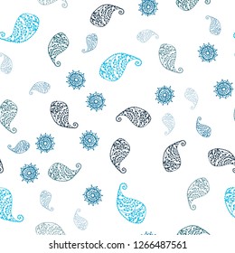 Light BLUE vector seamless elegant background with leaves and flowers. Colorful illustration in doodle style with leaves, flowers. Template for business cards, websites.