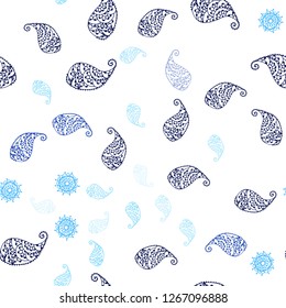 Light BLUE vector seamless elegant wallpaper with leaves and flowers. Doodle illustration of leaves and flowers in Origami style. Design for wallpaper, fabric makers.