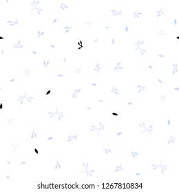 Light BLUE vector seamless elegant pattern with leaves. Sketchy doodles with leaves on blurred background. Pattern for trendy fabric, wallpapers.
