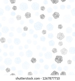 Light BLUE vector seamless elegant wallpaper with flowers. Sketchy doodle flowers on white background. Pattern for trendy fabric, wallpapers.