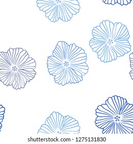 Light BLUE vector seamless elegant pattern with flowers. Decorative design of flowers on white background. Texture for window blinds, curtains.