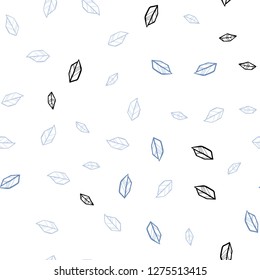 Light BLUE vector seamless elegant pattern with leaves. A vague abstract illustration with leaves in doodles style. Design for textile, fabric, wallpapers.