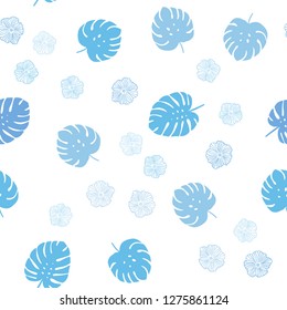 Light BLUE vector seamless elegant wallpaper with flowers, leaves. Colorful illustration in doodle style with leaves, flowers. Design for wallpaper, fabric makers.