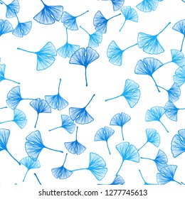 Light BLUE vector seamless elegant pattern with leaves. Doodle illustration of leaves in Origami style with gradient. Texture for window blinds, curtains.