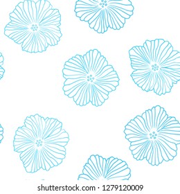 Light BLUE vector seamless elegant template with flowers. Doodle illustration of flowers in Origami style. Design for textile, fabric, wallpapers.