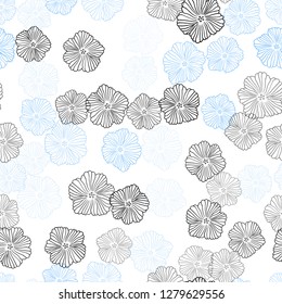 Light BLUE vector seamless elegant pattern with flowers. Colorful illustration in doodle style with flowers. Texture for window blinds, curtains.