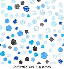 Light BLUE vector seamless elegant pattern with leaves, flowers. Colorful illustration in doodle style with leaves, flowers. Pattern for design of fabric, wallpapers.