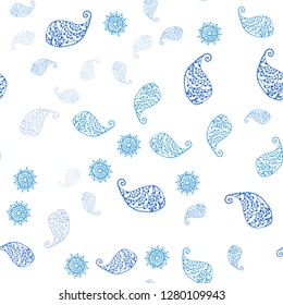 Light BLUE vector seamless elegant background with leaves and flowers. Colorful illustration in doodle style with leaves, flowers. Design for wallpaper, fabric makers.