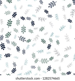 Light BLUE vector seamless elegant wallpaper with leaves, branches. Abstract illustration with leaves, branches in doodles style. Pattern for design of fabric, wallpapers.