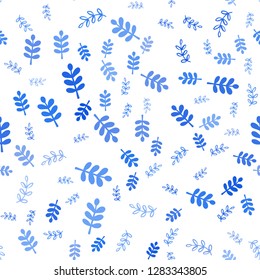 Light BLUE vector seamless elegant template with leaves, branches. Doodle illustration of leaves and branches in Origami style. Pattern for trendy fabric, wallpapers.