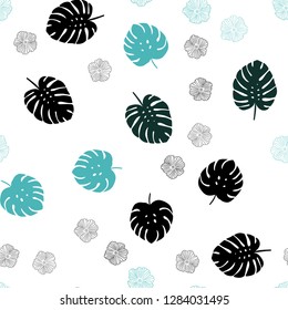 Light BLUE vector seamless elegant pattern with flowers, leaves. Leaves, flowers in natural style on white background. Pattern for trendy fabric, wallpapers.