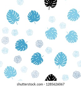 Light BLUE vector seamless elegant template with flowers, leaves. Leaves, flowers in natural style on white background. Design for textile, fabric, wallpapers.
