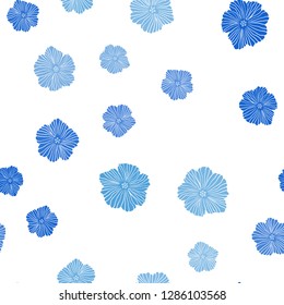 Light BLUE vector seamless elegant pattern with flowers. Flowers with gradient on white background. Template for business cards, websites.