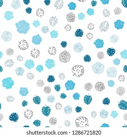 Light BLUE vector seamless elegant template with leaves, flowers. Brand new colored illustration with leaves and flowers. Pattern for design of fabric, wallpapers.