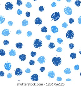 Light BLUE vector seamless elegant template with leaves. Colorful illustration in doodle style with leaves. Template for business cards, websites.