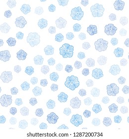 Light BLUE vector seamless elegant pattern with flowers. Sketchy doodle flowers on white background. Template for business cards, websites.