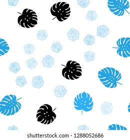 Light BLUE vector seamless elegant pattern with flowers, leaves. Brand new colored illustration with leaves and flowers. Design for textile, fabric, wallpapers.
