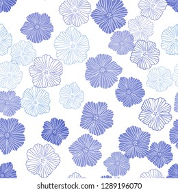 Light BLUE vector seamless elegant template with flowers. Colorful illustration with flowers in doodle style. Texture for window blinds, curtains.