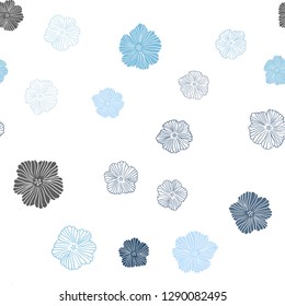 Light BLUE vector seamless elegant template with flowers. Sketchy doodle flowers on white background. Pattern for trendy fabric, wallpapers.