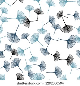 Light BLUE vector seamless elegant pattern with leaves. A vague abstract illustration with leaves in doodles style. Texture for window blinds, curtains.