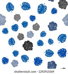 Light BLUE vector seamless elegant pattern with flowers, leaves. Leaves and flowers with gradient on white background. Design for wallpaper, fabric makers.